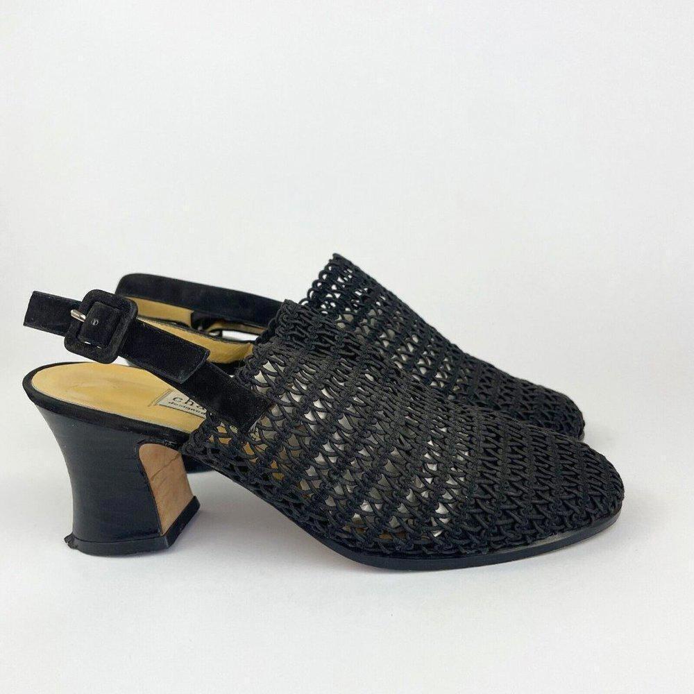 Charles David Net Mules Heels‎ Mesh Black Ankle Strap Sandal Womens 7